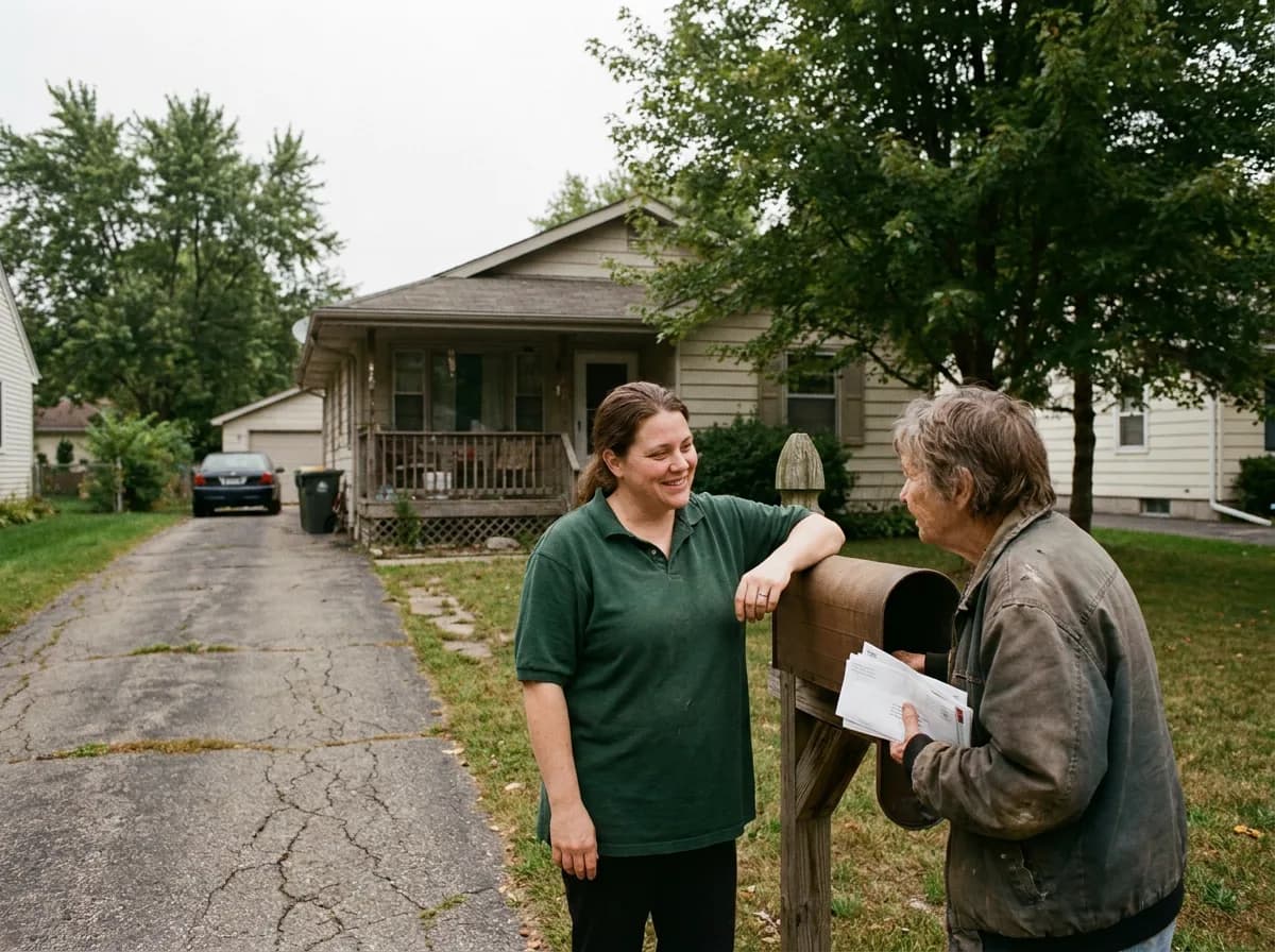 A caregiver and client on a real Shorewood front porch or neighborhood sidewalk, warm light — recognizably local, not stock